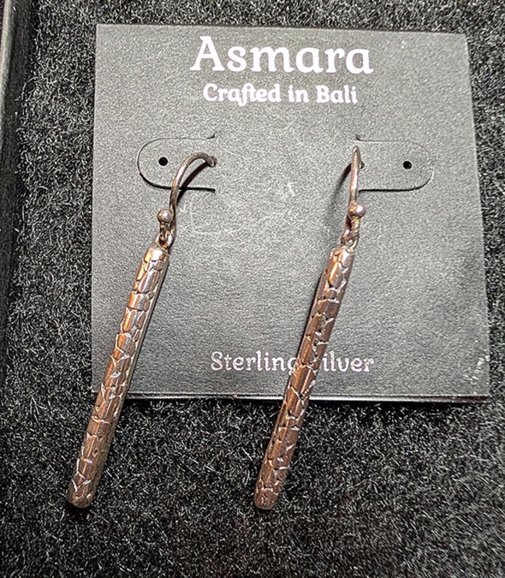 Asmara Bali 925 Sterling Silver Textured Cobblestone Bar Dangle Earrings - New